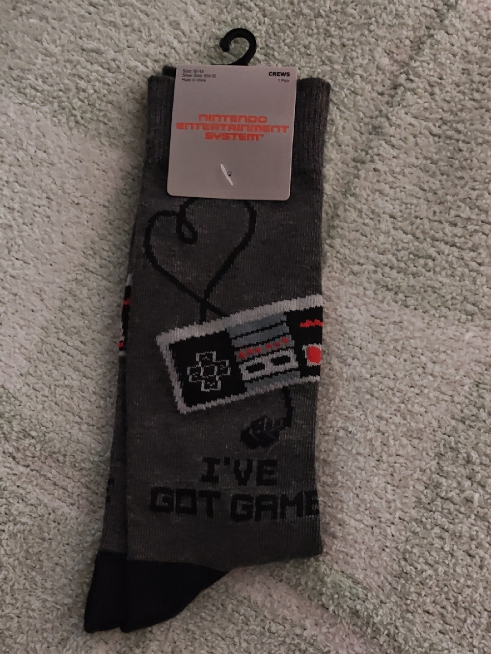 Nintendo Gray Crew Socks with Retro Controller Motif